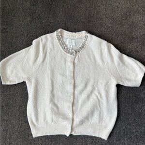 H&M White Cardigan with Embellished Neckline